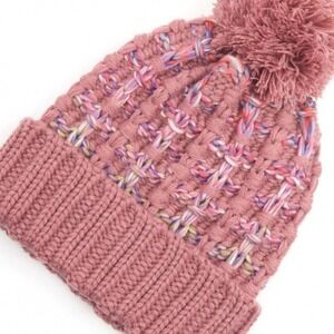 Mauve Ombre Double Slipstitch Pom Pom Beanie